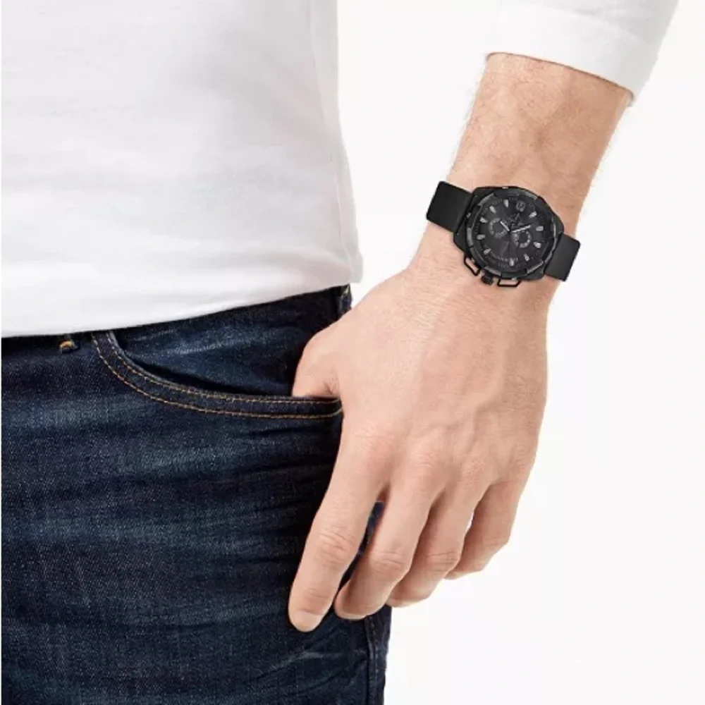 American Exchange Men's Black Polyurethane Strap Watch 40mm Gift Set